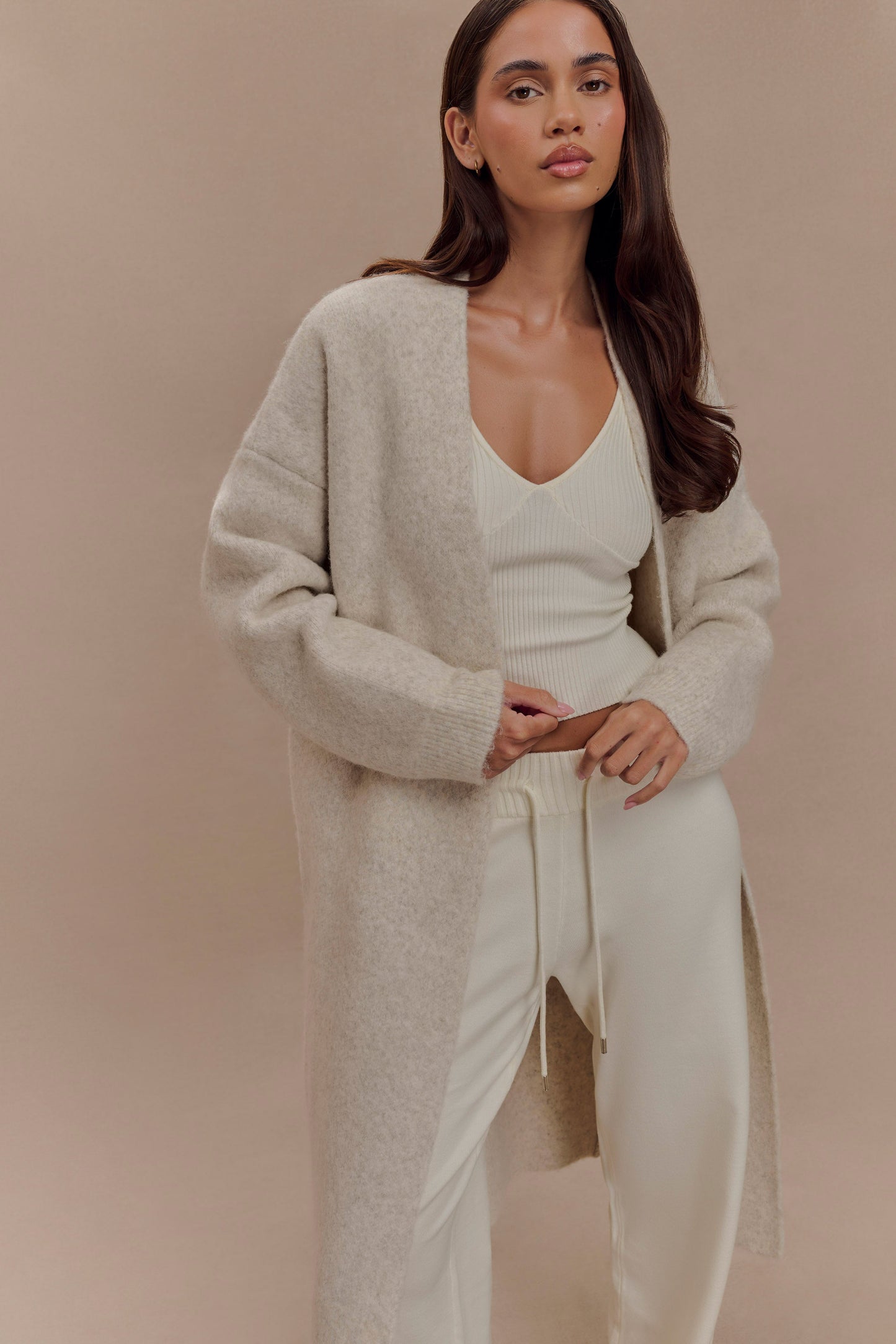 Cardigan Maxi Tricot Benson - Gris Crème