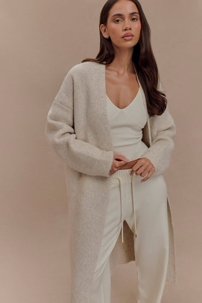 Cardigan Maxi Tricot Benson - Gris Crème
