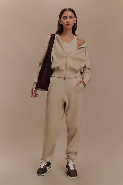 Sweat à capuche en tricot avec fermeture éclair - Camel
