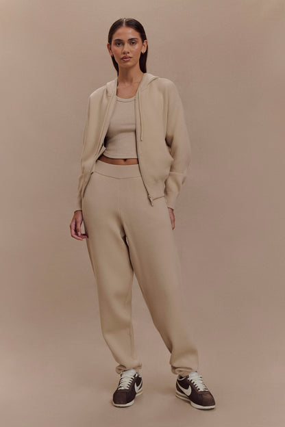Sweat à capuche en tricot avec fermeture éclair - Camel