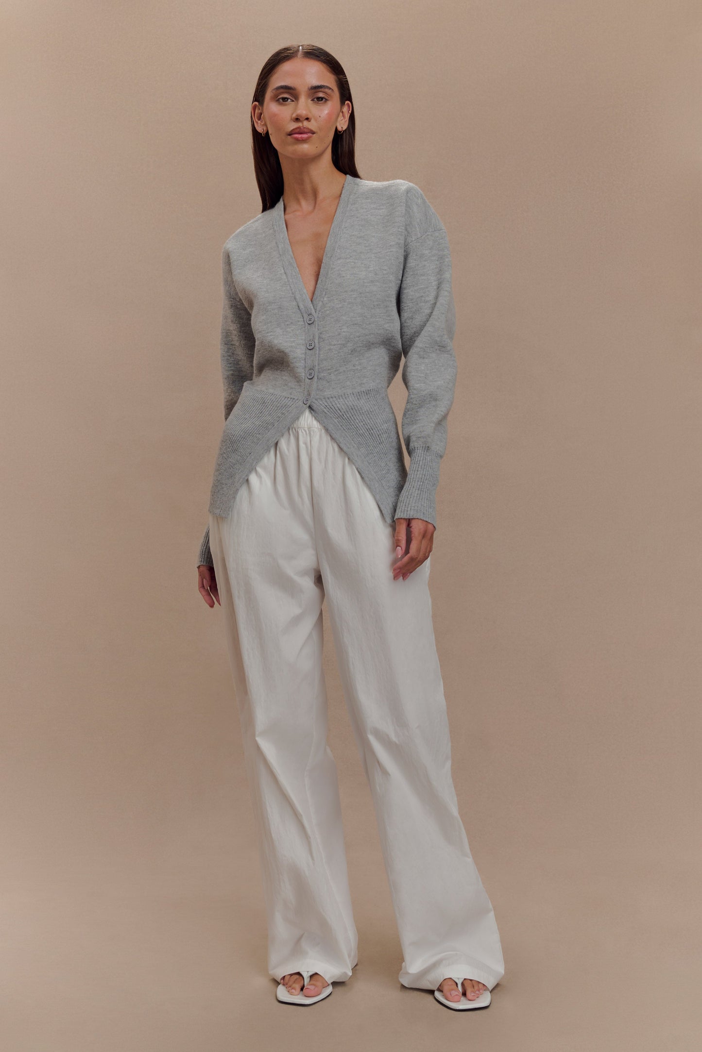 Cardigan oversize boutonné Alexia - Gris chiné
