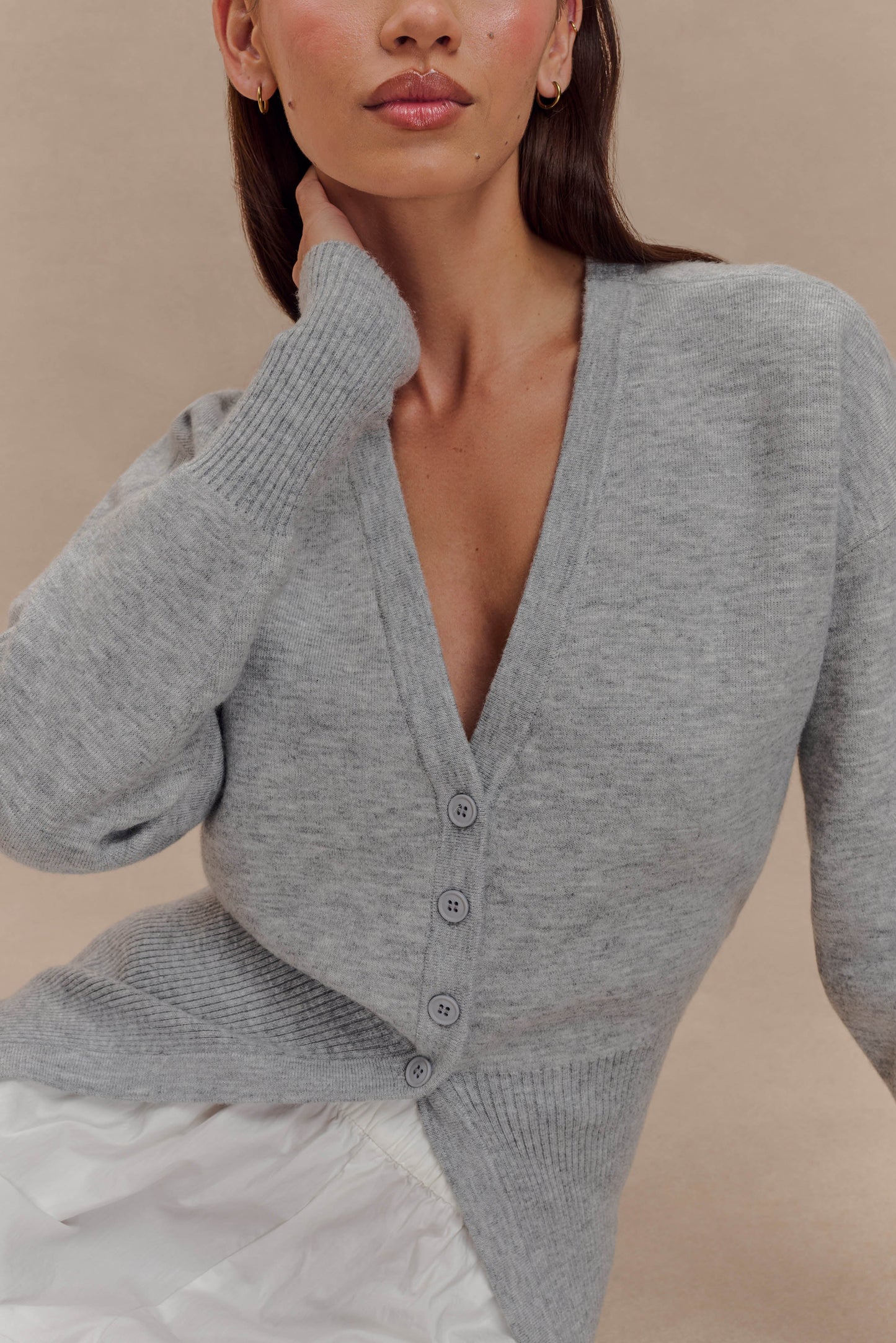 Cardigan oversize boutonné Alexia - Gris chiné