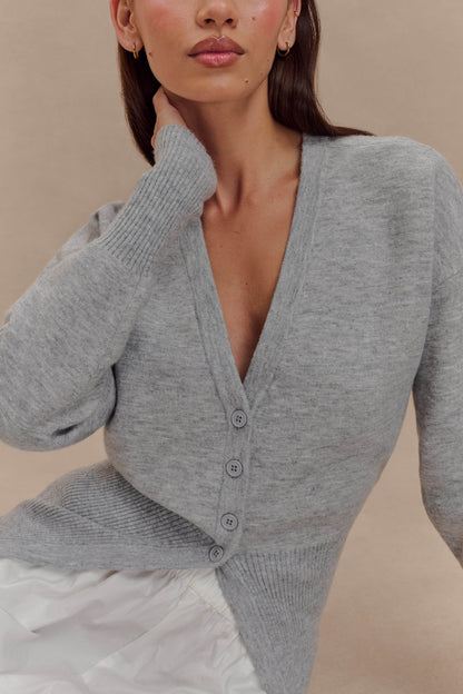 Cardigan oversize boutonné Alexia - Gris chiné