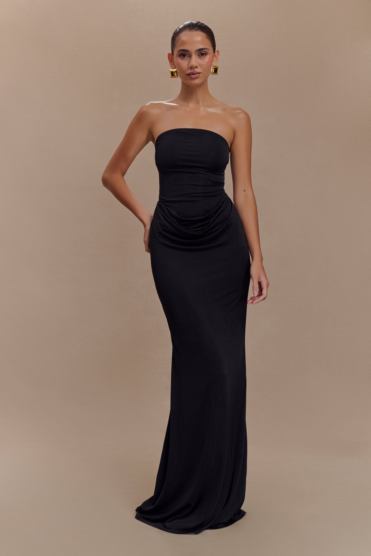 Robe Maxi Slinky sans Bretelles Madison - Noir
