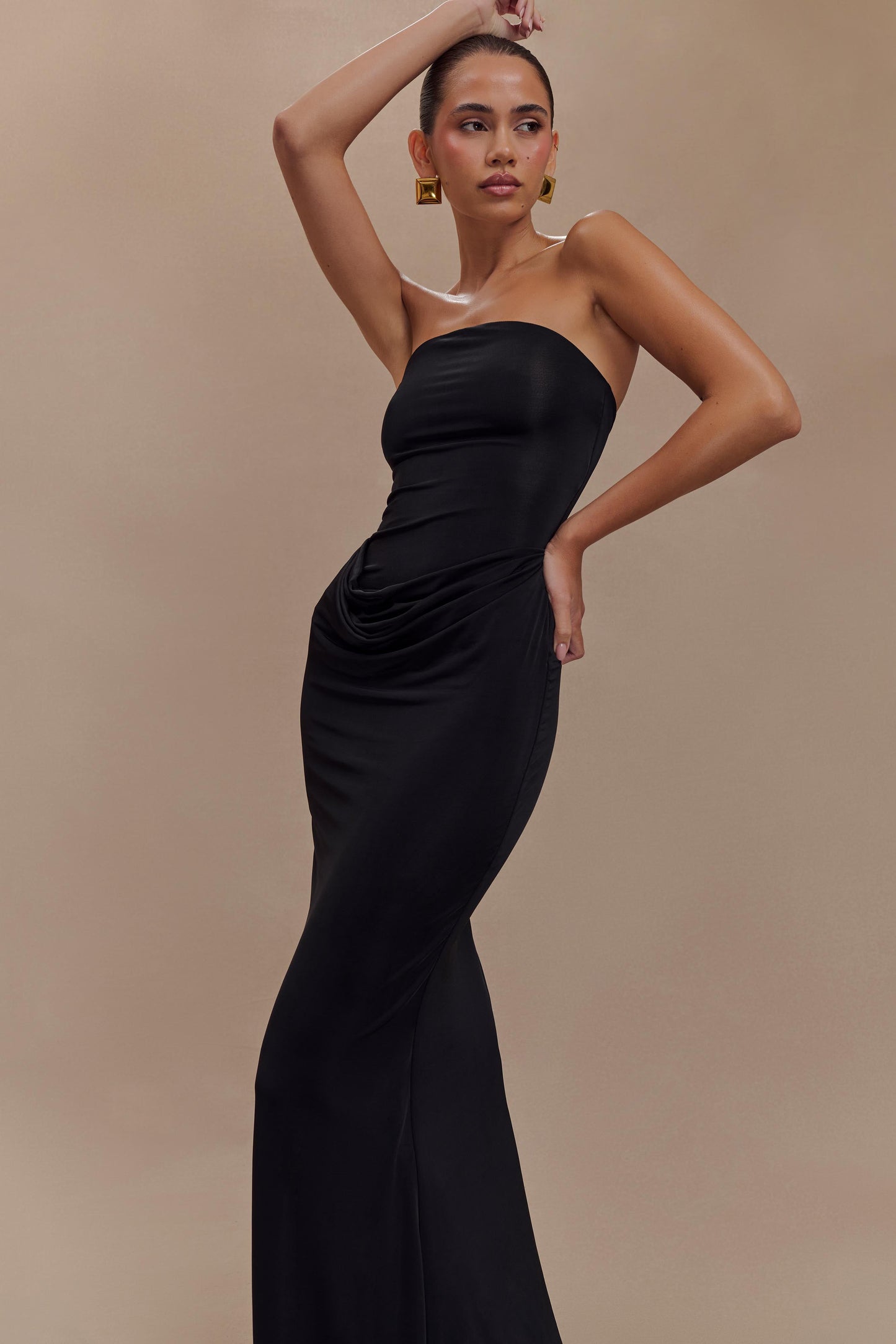 Robe Maxi Slinky sans Bretelles Madison - Noir