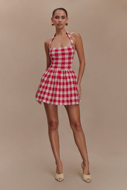 Mini-robe en jersey à bretelles Lindsay - carreaux rouges