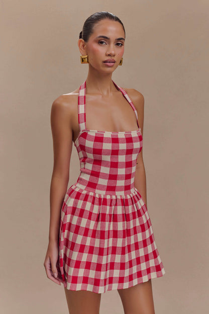 Mini-robe en jersey à bretelles Lindsay - carreaux rouges