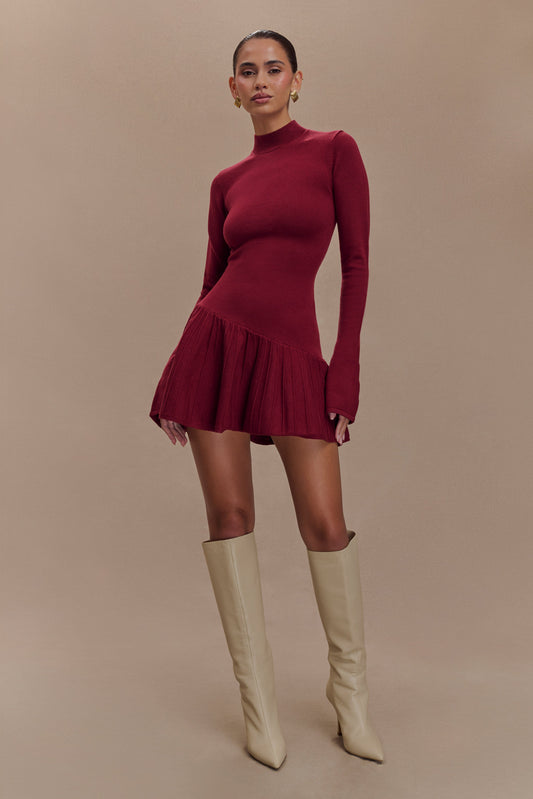 Mini-robe en tricot Blair à plis - Merlot