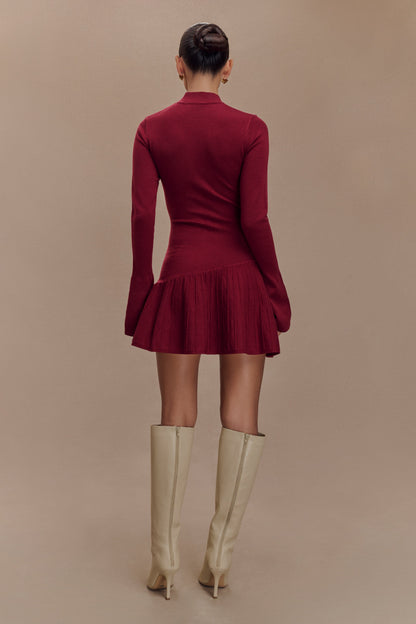 Mini-robe en tricot Blair à plis - Merlot