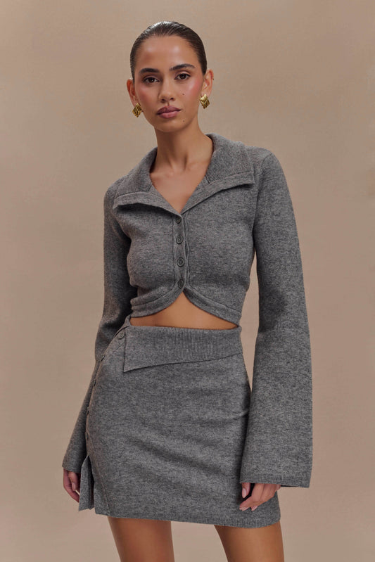 Gilet en tricot à ourlet incurvé Annabelle - Gris anthracite