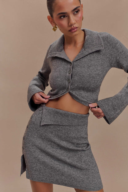 Gilet en tricot à ourlet incurvé Annabelle - Gris anthracite