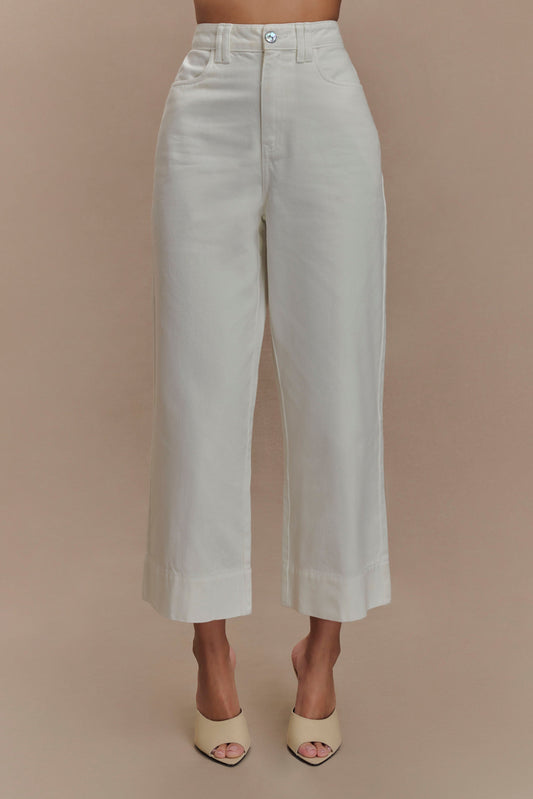 Jeans taille haute et jambe large, modèle Kaitlyn - Blanc