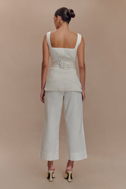 Jeans taille haute et jambe large, modèle Kaitlyn - Blanc
