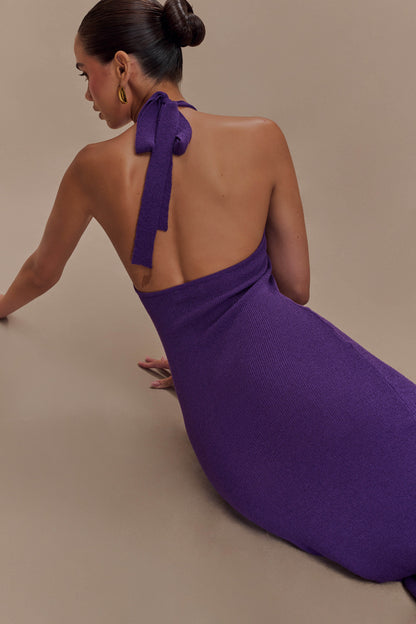 Robe Maxi Tricotée Melodie à Décolleté Croisé - Violette