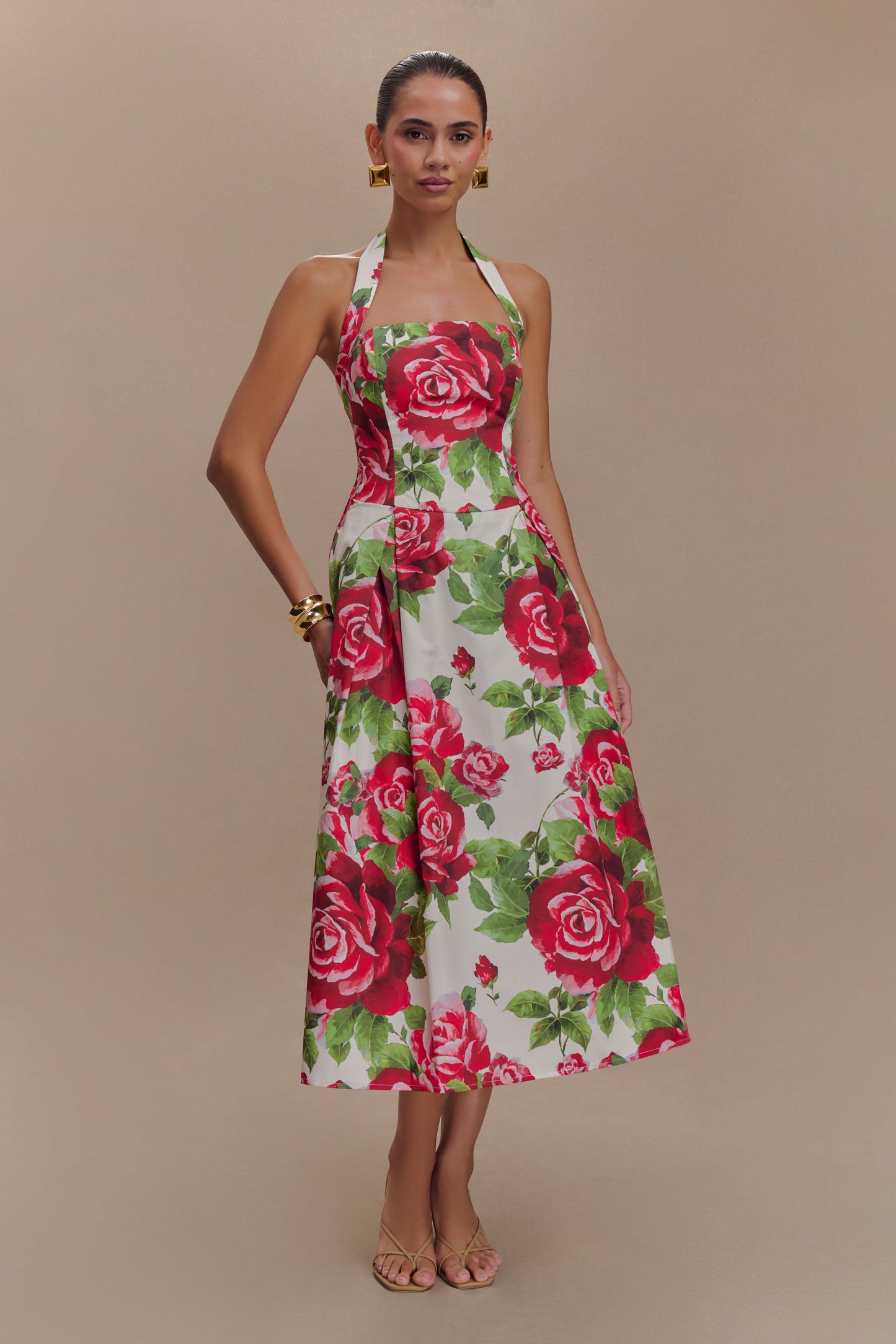 Juana Robe Midi à Bretelles - Imprimé Rose Sonia