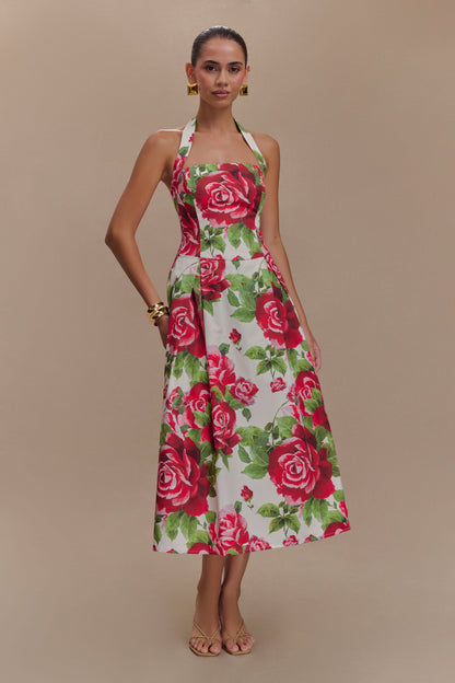 Juana Robe Midi à Bretelles - Imprimé Rose Sonia