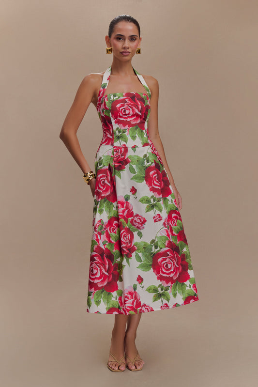 Juana Robe Midi à Bretelles - Imprimé Rose Sonia