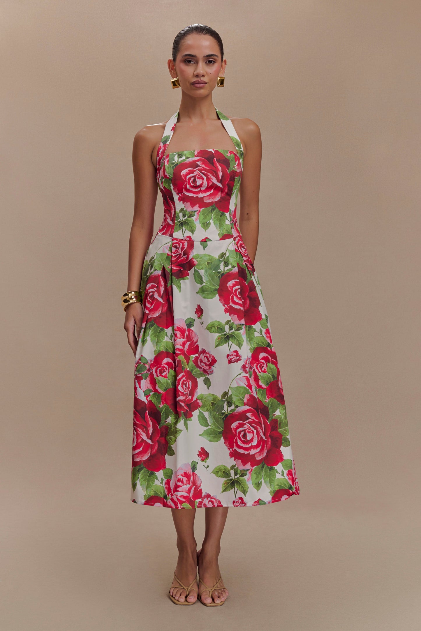 Juana Robe Midi à Bretelles - Imprimé Rose Sonia