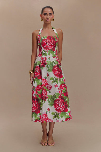 Juana Robe Midi à Bretelles - Imprimé Rose Sonia
