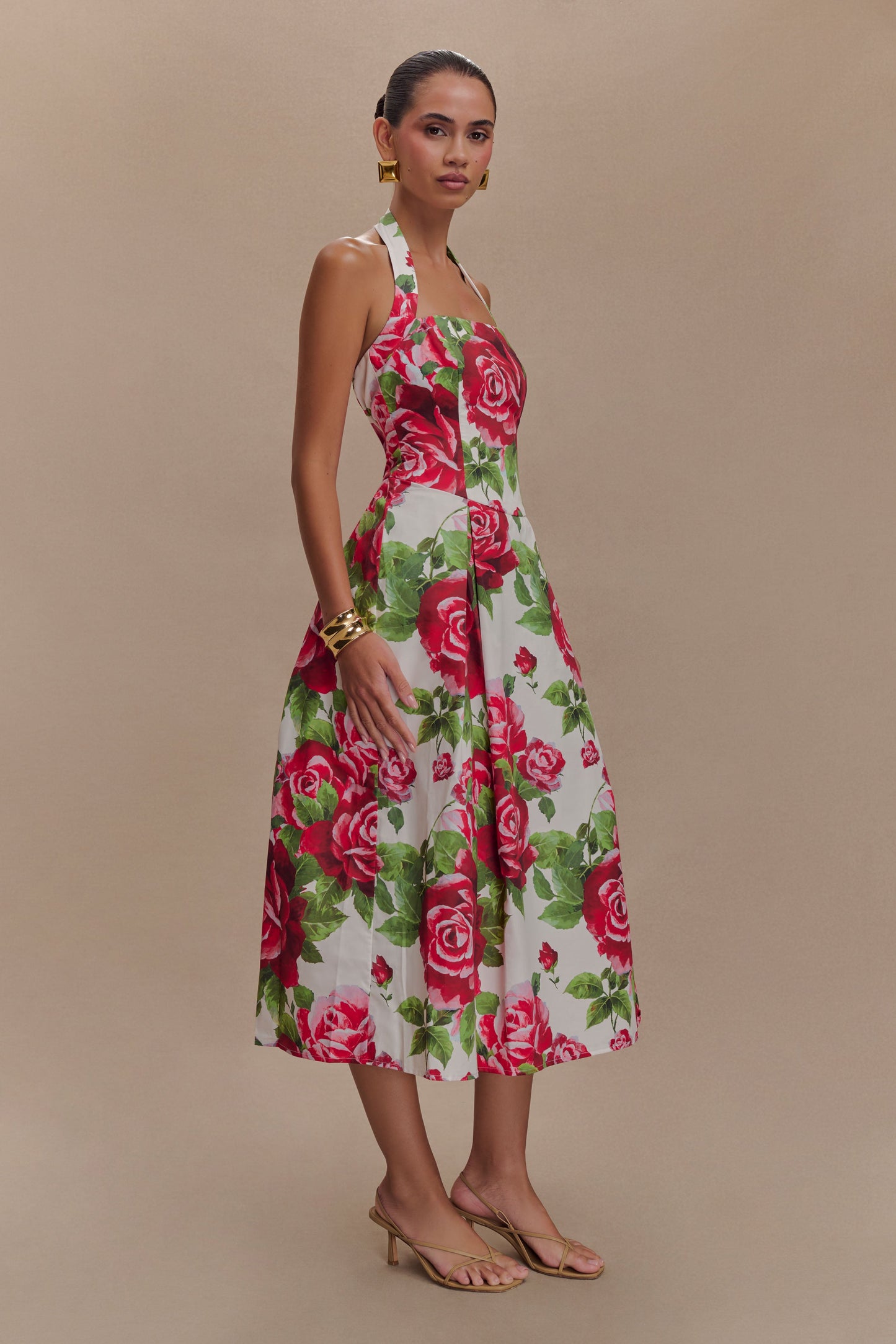 Juana Robe Midi à Bretelles - Imprimé Rose Sonia