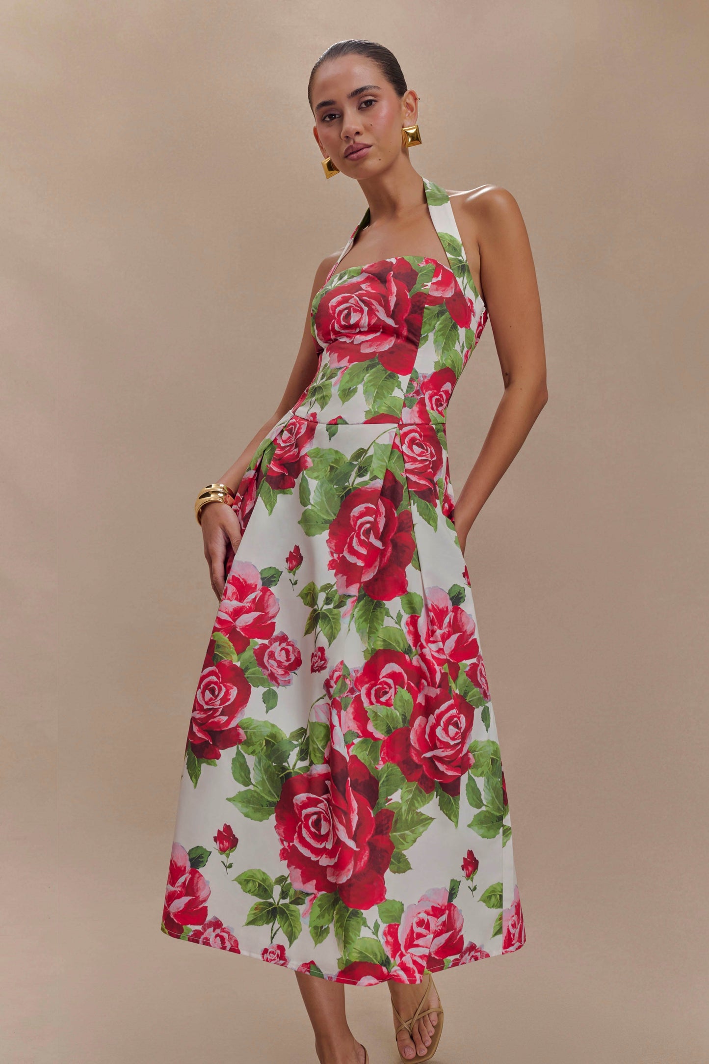 Juana Robe Midi à Bretelles - Imprimé Rose Sonia