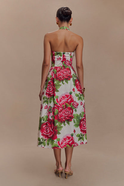Juana Robe Midi à Bretelles - Imprimé Rose Sonia