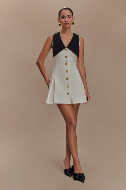 Mini-robe sans manches Oli à contraste - Ivoire/Noir