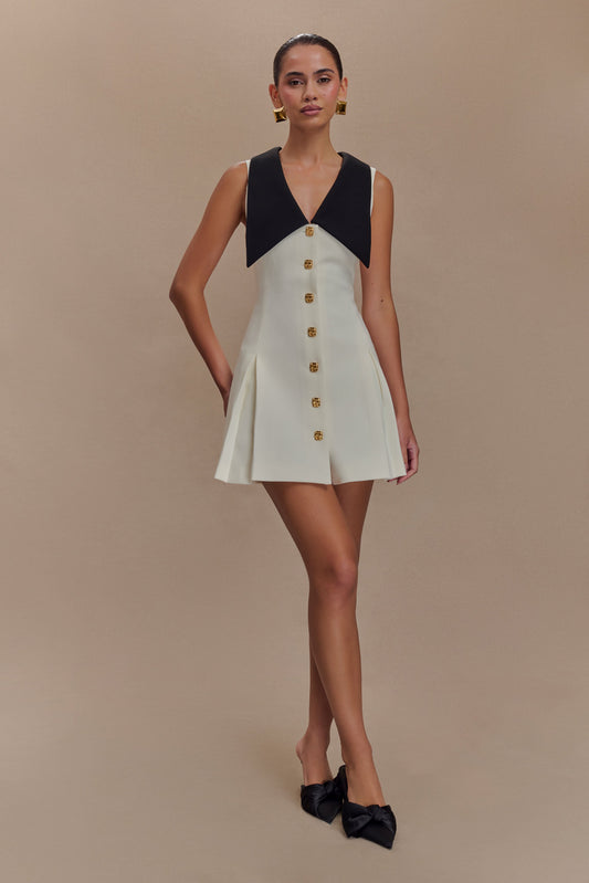 Mini-robe sans manches Oli à contraste - Ivoire/Noir