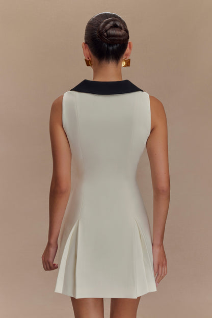 Mini-robe sans manches Oli à contraste - Ivoire/Noir