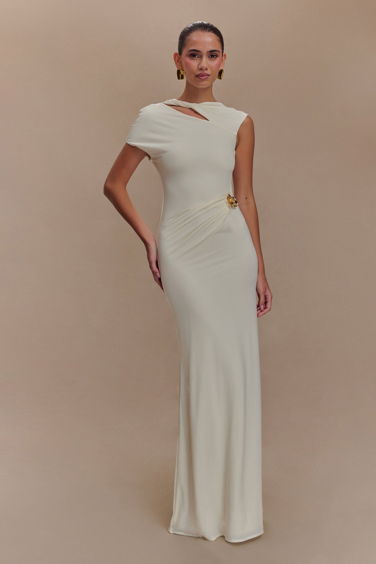 Robe Maxi Kaida Étroite et Élastique avec Accroches - Ivoire