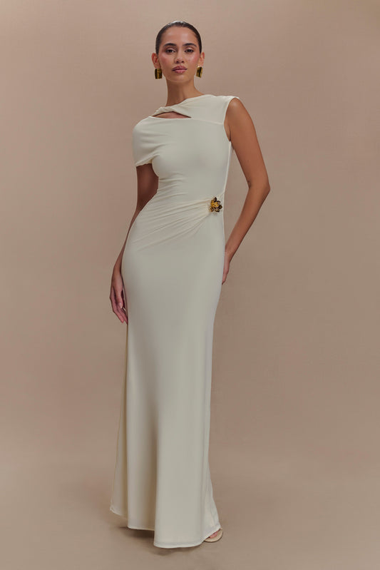 Robe Maxi Kaida Étroite et Élastique avec Accroches - Ivoire