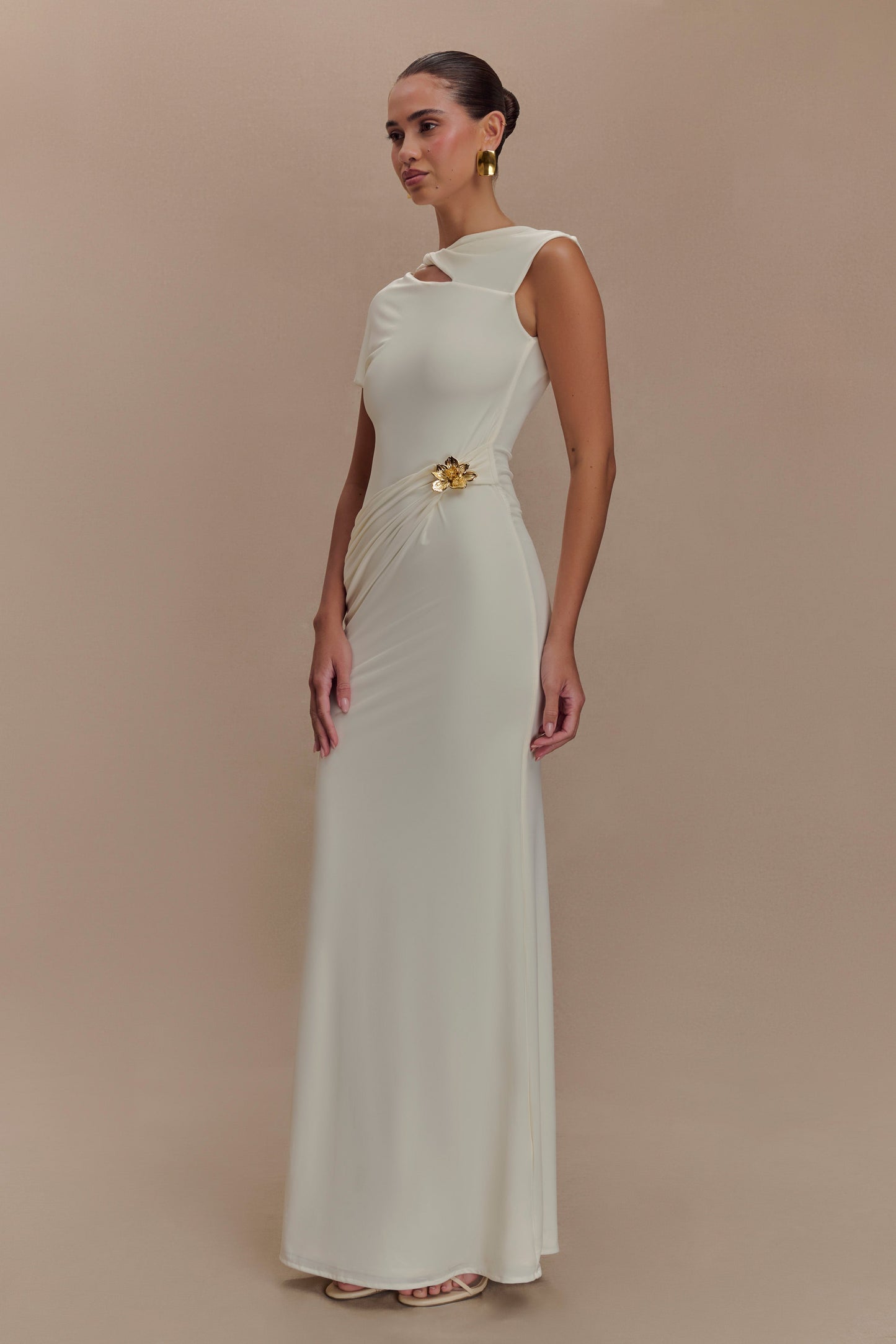 Robe Maxi Kaida Étroite et Élastique avec Accroches - Ivoire