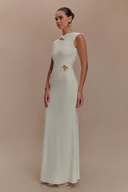Robe Maxi Kaida Étroite et Élastique avec Accroches - Ivoire