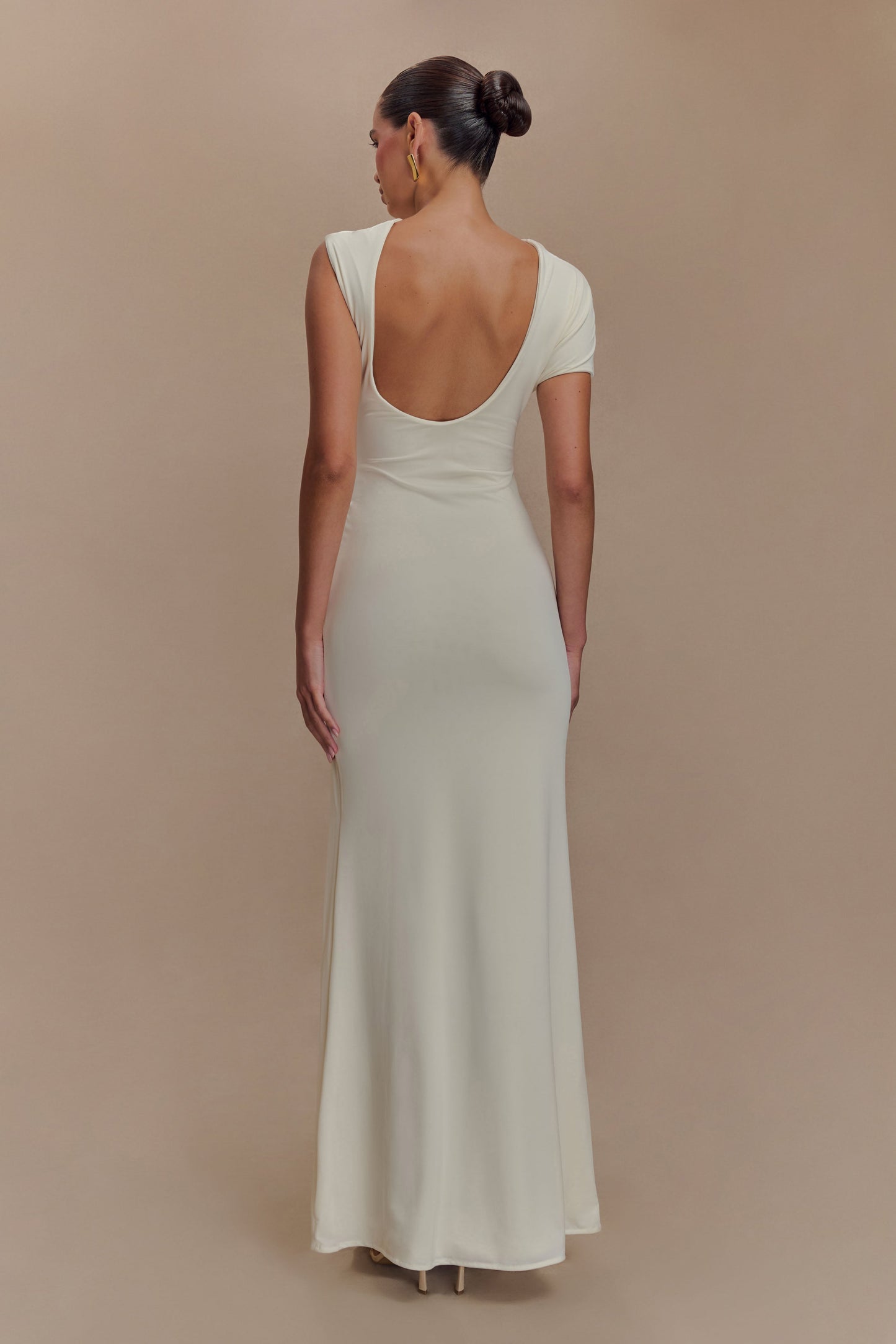 Robe Maxi Kaida Étroite et Élastique avec Accroches - Ivoire
