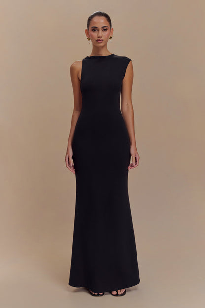 Robe Maxi en Jersey Scuba Katerina avec Découpes - Noir