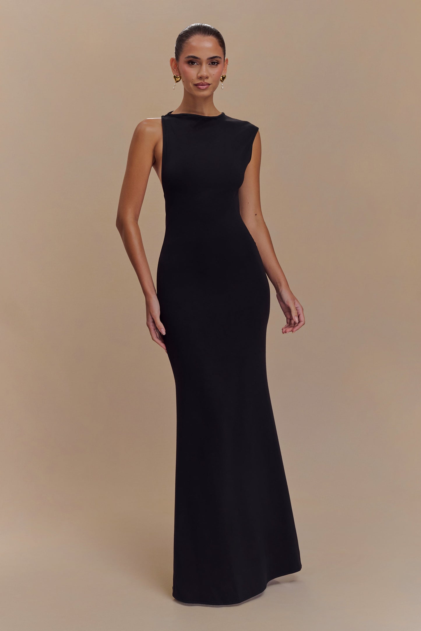 Robe Maxi en Jersey Scuba Katerina avec Découpes - Noir