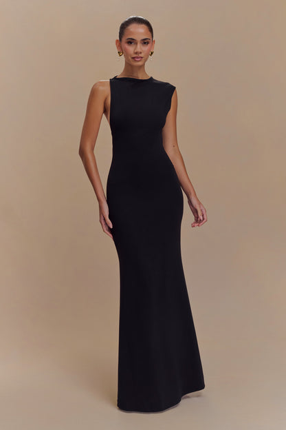 Robe Maxi en Jersey Scuba Katerina avec Découpes - Noir