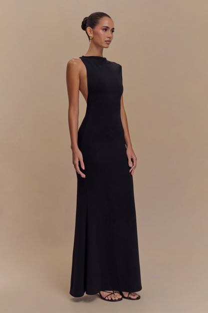Robe Maxi en Jersey Scuba Katerina avec Découpes - Noir
