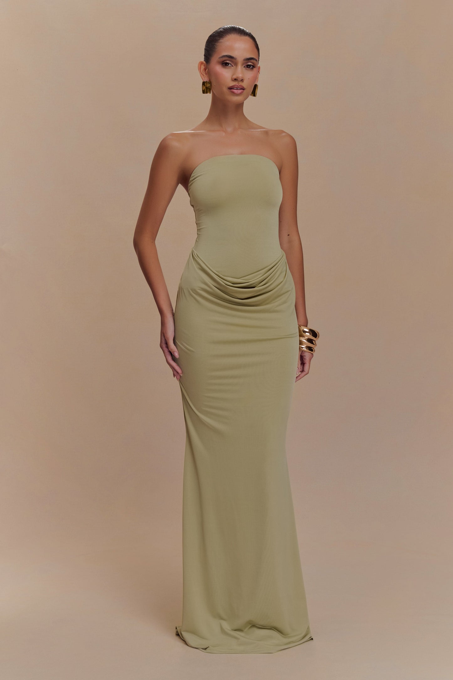 Robe Maxi Élastique Sans Bretelles Madison - SAGE