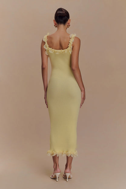 Robe mi-longue en jersey à volants et dentelle Shay - Citron