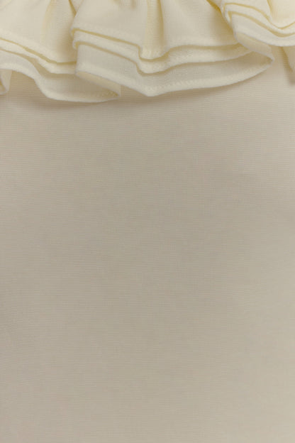 Robe Maxi Nova à Manches Frangées et Épaulettes - Ivoire