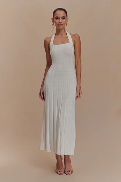 Robe midi en jersey Jacqui à col montant - Ivoire