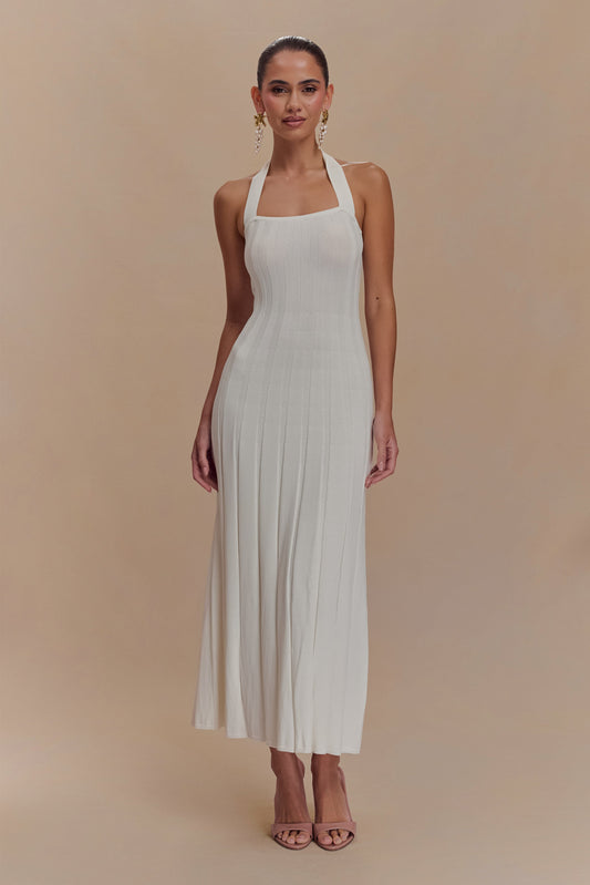 Robe midi en jersey Jacqui à col montant - Ivoire