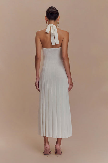 Robe midi en jersey Jacqui à col montant - Ivoire