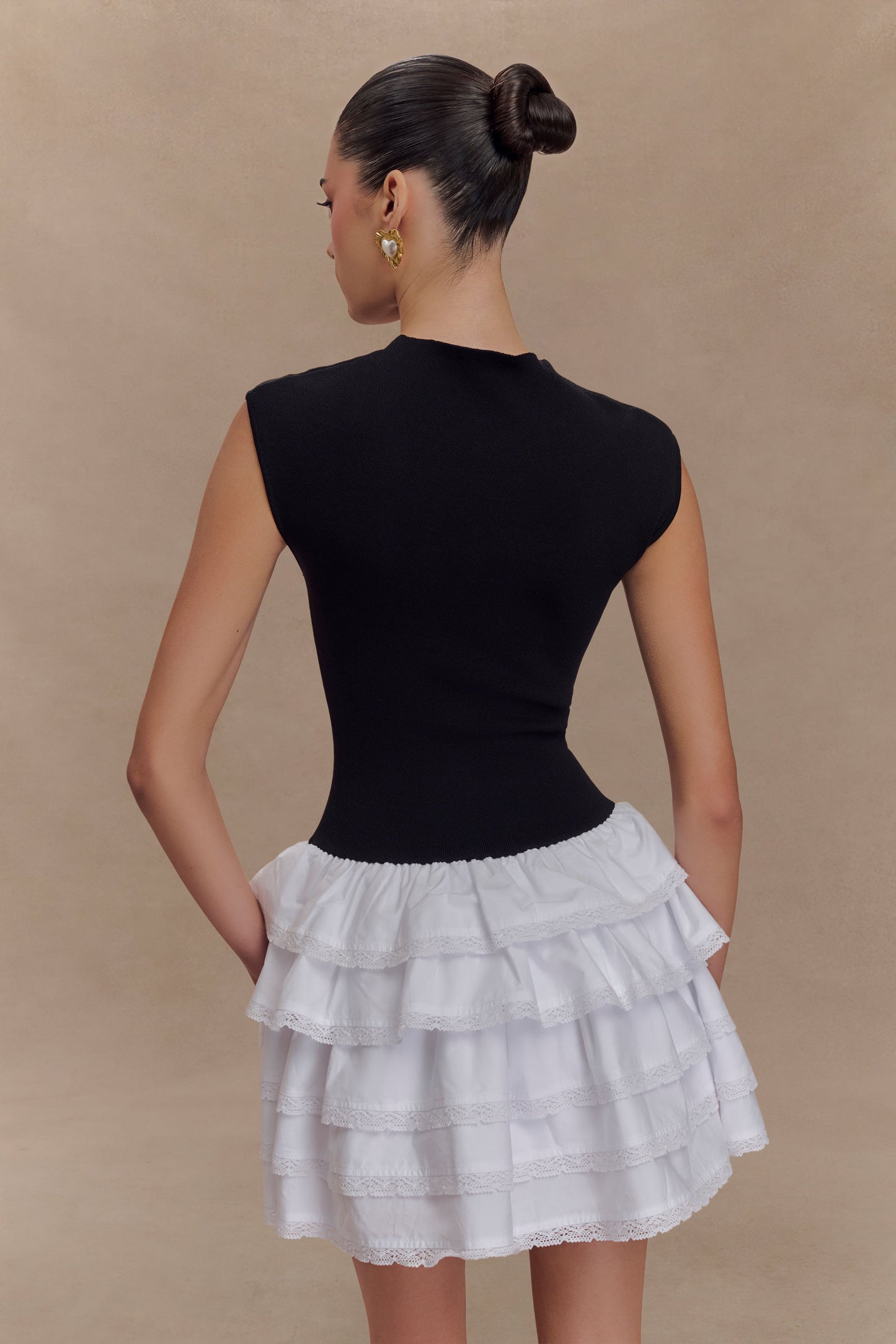 Mini-robe en jersey à volants contrastés Maeve - Noir/Blanc
