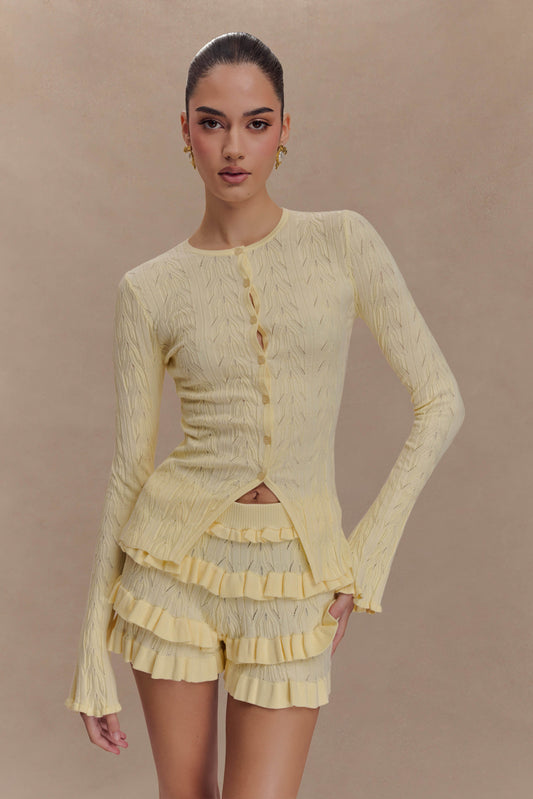 Cardigan à manches cloche Amy Pointelle - Citron