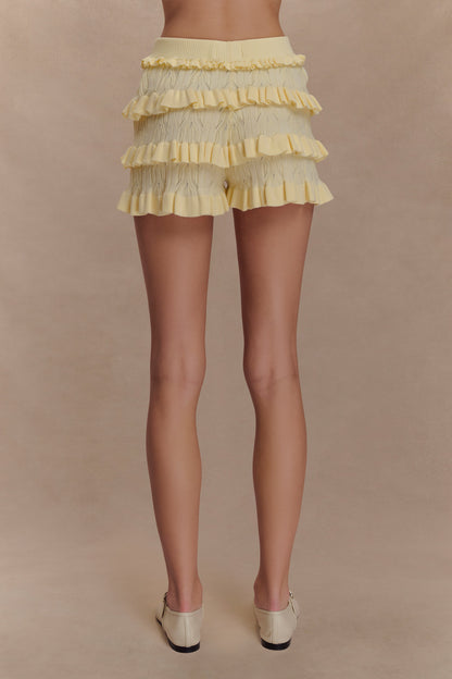 Shorts à volants en tricot Amy Pointelle - Citron
