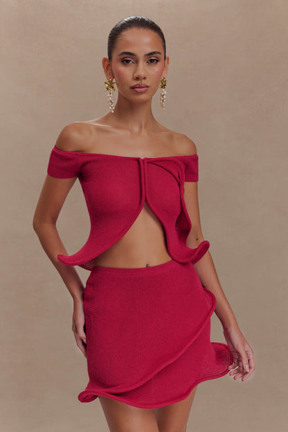 Haisley Haut en Tricot Décolleté Croisé - Framboise