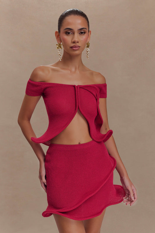 Haisley Haut en Tricot Décolleté Croisé - Framboise