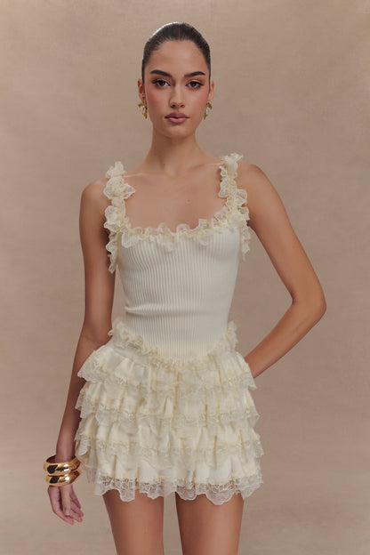 Short-jupe à volants en dentelle Margaret - Crème
